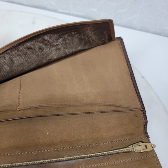 Vintage Mark Cross Checkbook Wallet 7" Brown Kiss Lock Bifold Soft Leather Italy - Picture 11 of 16